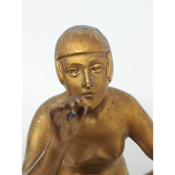 2 Vintage Bronze/Brass Nude Woman Kneeling Reaching Out Holding‎ Tray/Plate - Picture 8 of 14